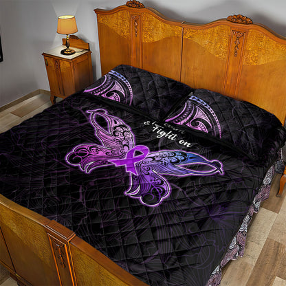 Pancreatic Cancer Support Quilt Bed Set Keep Calm And Fight On Polynesian Pattern