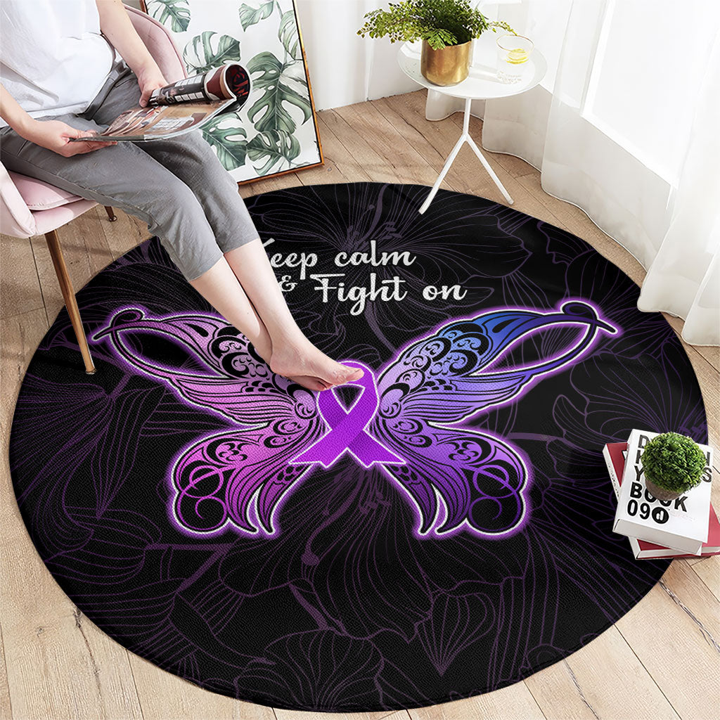 Pancreatic Cancer Support Round Carpet Keep Calm And Fight On Polynesian Pattern