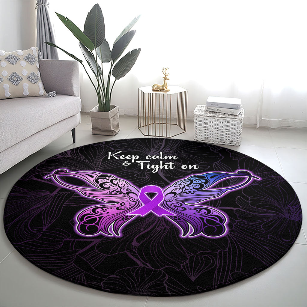 Pancreatic Cancer Support Round Carpet Keep Calm And Fight On Polynesian Pattern