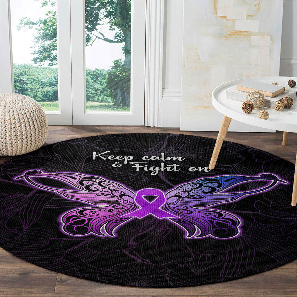 Pancreatic Cancer Support Round Carpet Keep Calm And Fight On Polynesian Pattern