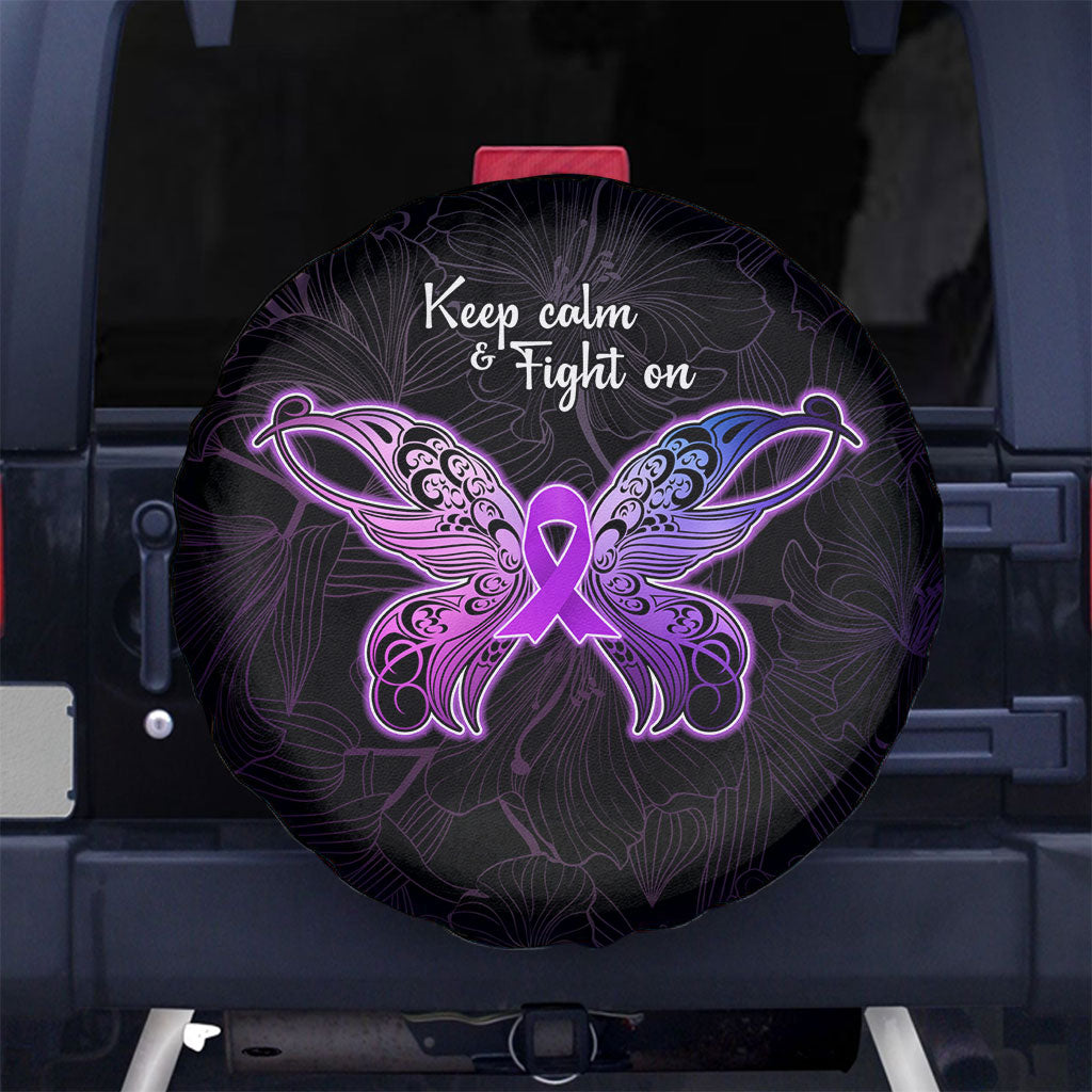 Pancreatic Cancer Support Spare Tire Cover Keep Calm And Fight On Polynesian Pattern