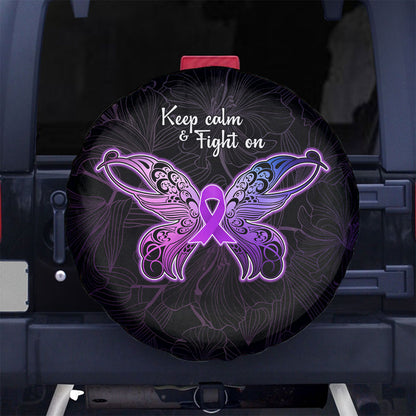 Pancreatic Cancer Support Spare Tire Cover Keep Calm And Fight On Polynesian Pattern