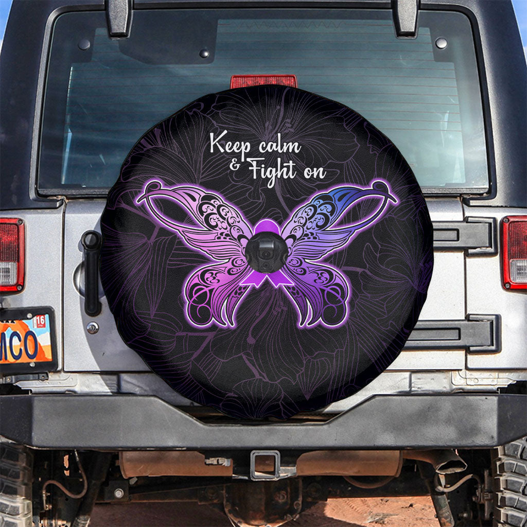 Pancreatic Cancer Support Spare Tire Cover Keep Calm And Fight On Polynesian Pattern