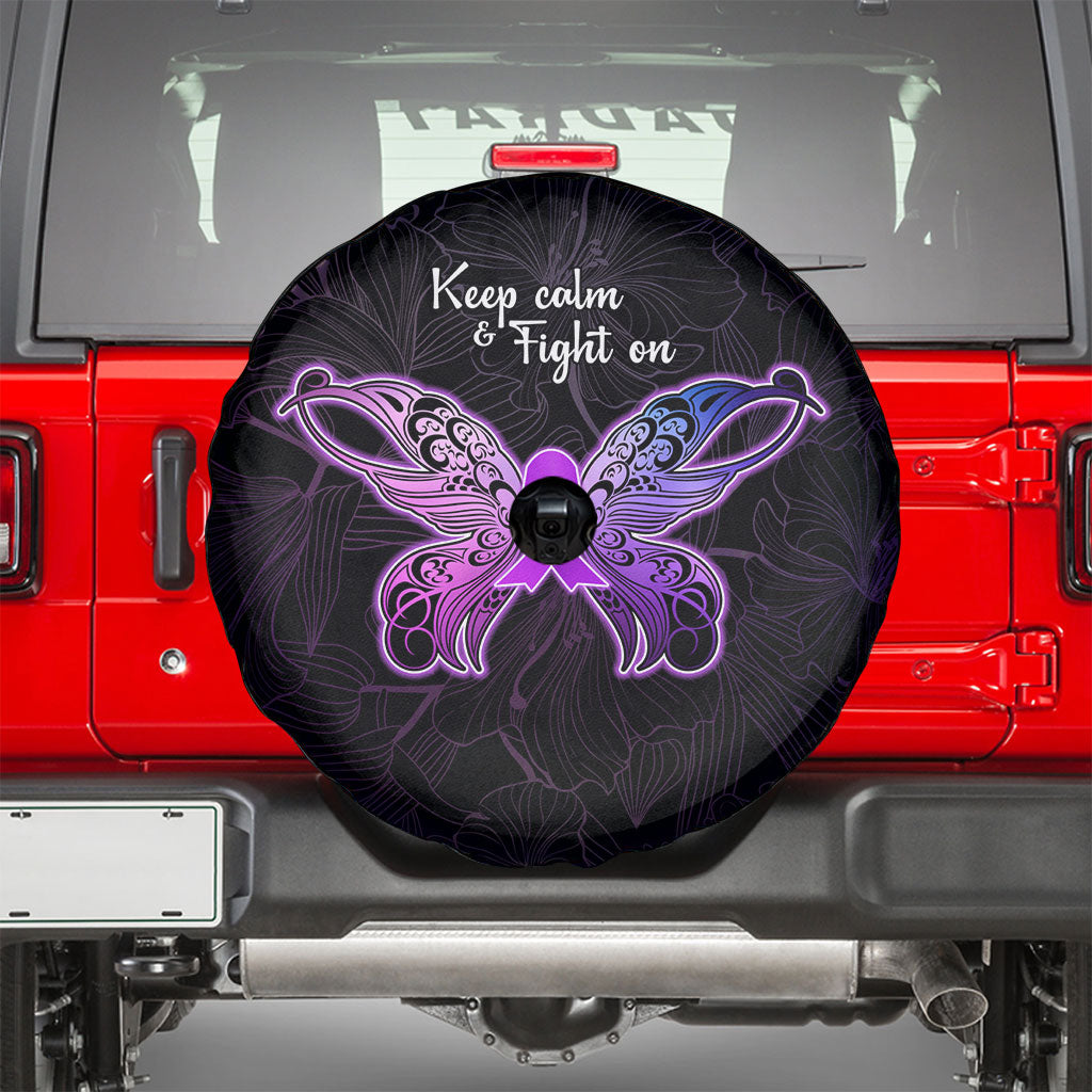 Pancreatic Cancer Support Spare Tire Cover Keep Calm And Fight On Polynesian Pattern