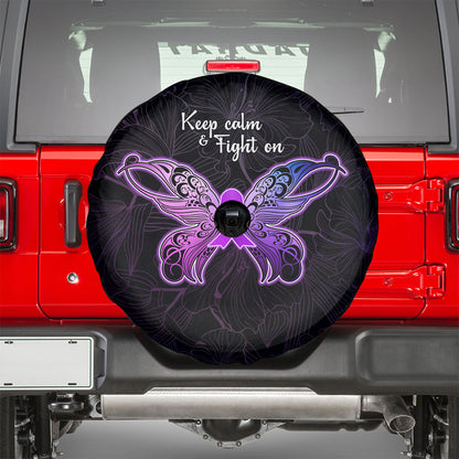 Pancreatic Cancer Support Spare Tire Cover Keep Calm And Fight On Polynesian Pattern