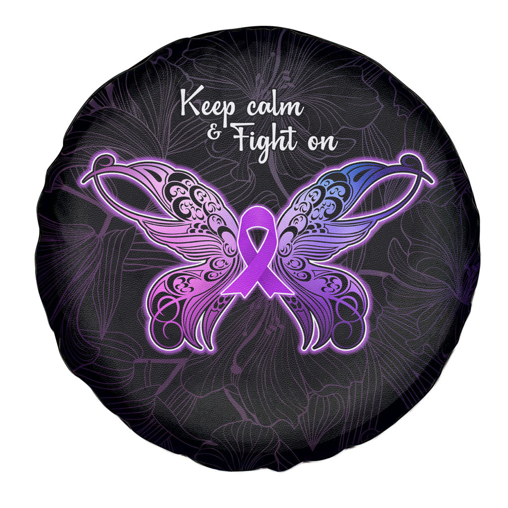 Pancreatic Cancer Support Spare Tire Cover Keep Calm And Fight On Polynesian Pattern