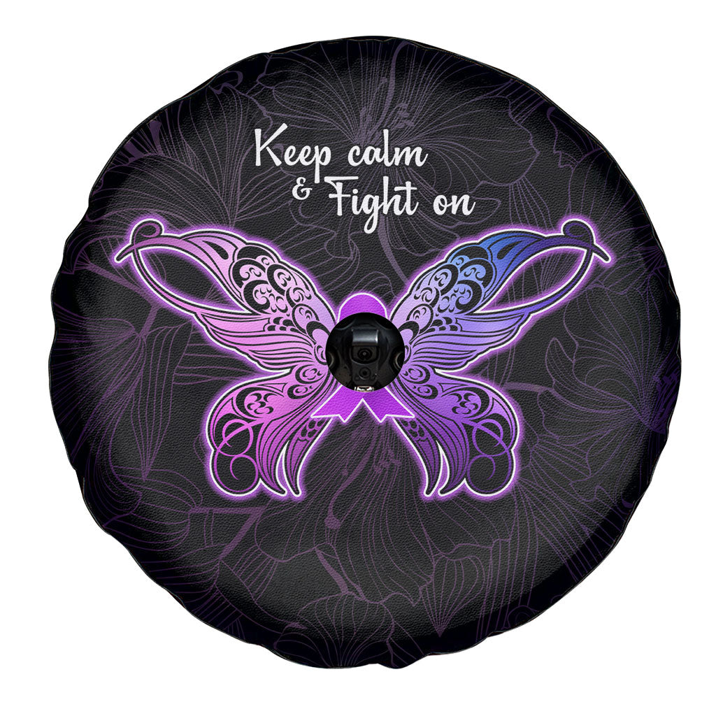 Pancreatic Cancer Support Spare Tire Cover Keep Calm And Fight On Polynesian Pattern