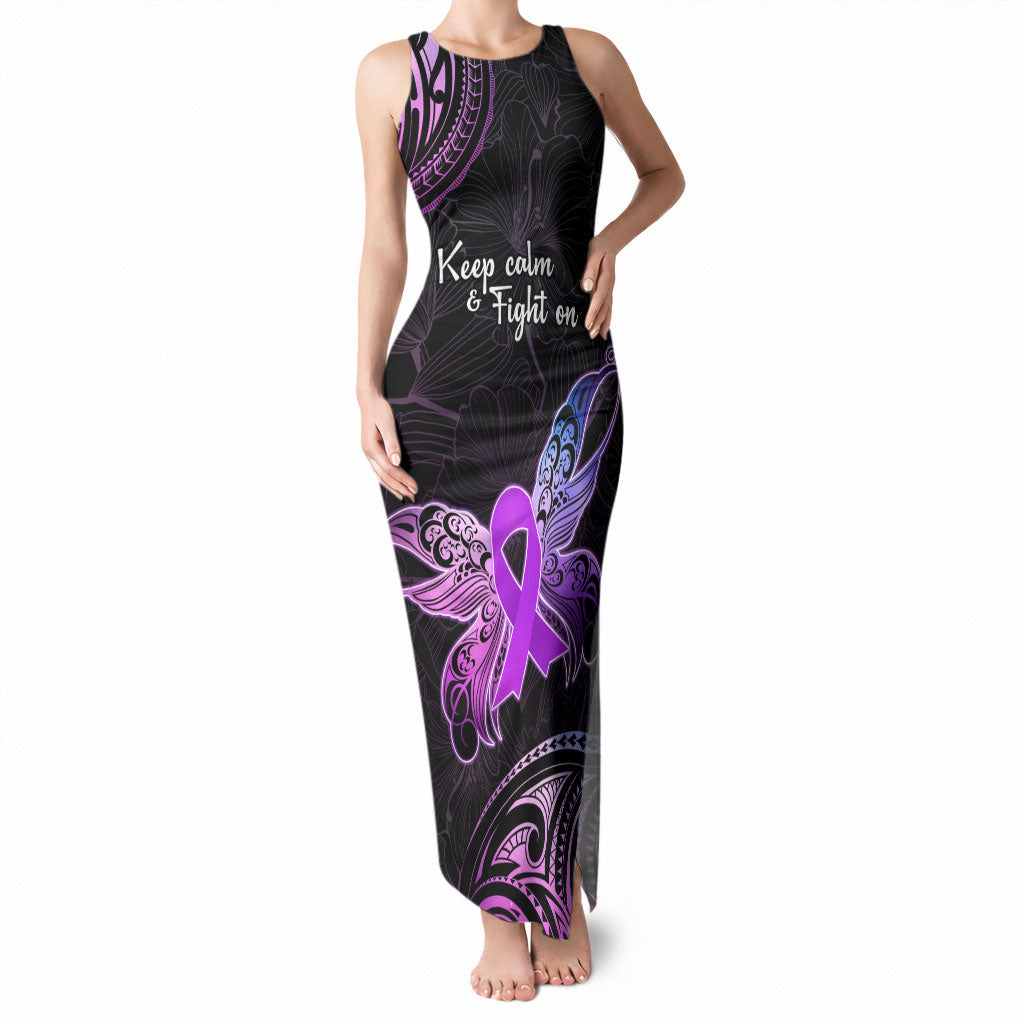 Pancreatic Cancer Support Tank Maxi Dress Keep Calm And Fight On Polynesian Pattern