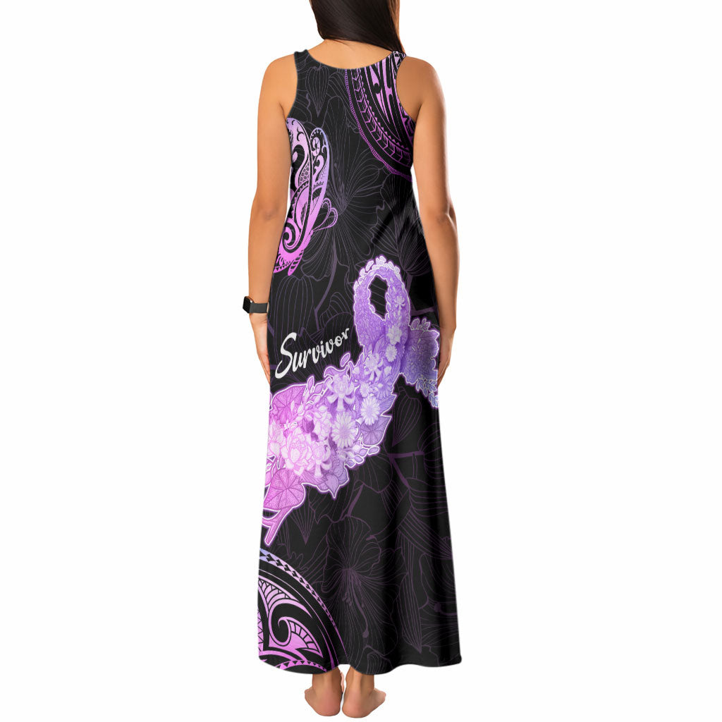 Pancreatic Cancer Support Tank Maxi Dress Keep Calm And Fight On Polynesian Pattern