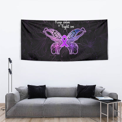 Pancreatic Cancer Support Tapestry Keep Calm And Fight On Polynesian Pattern