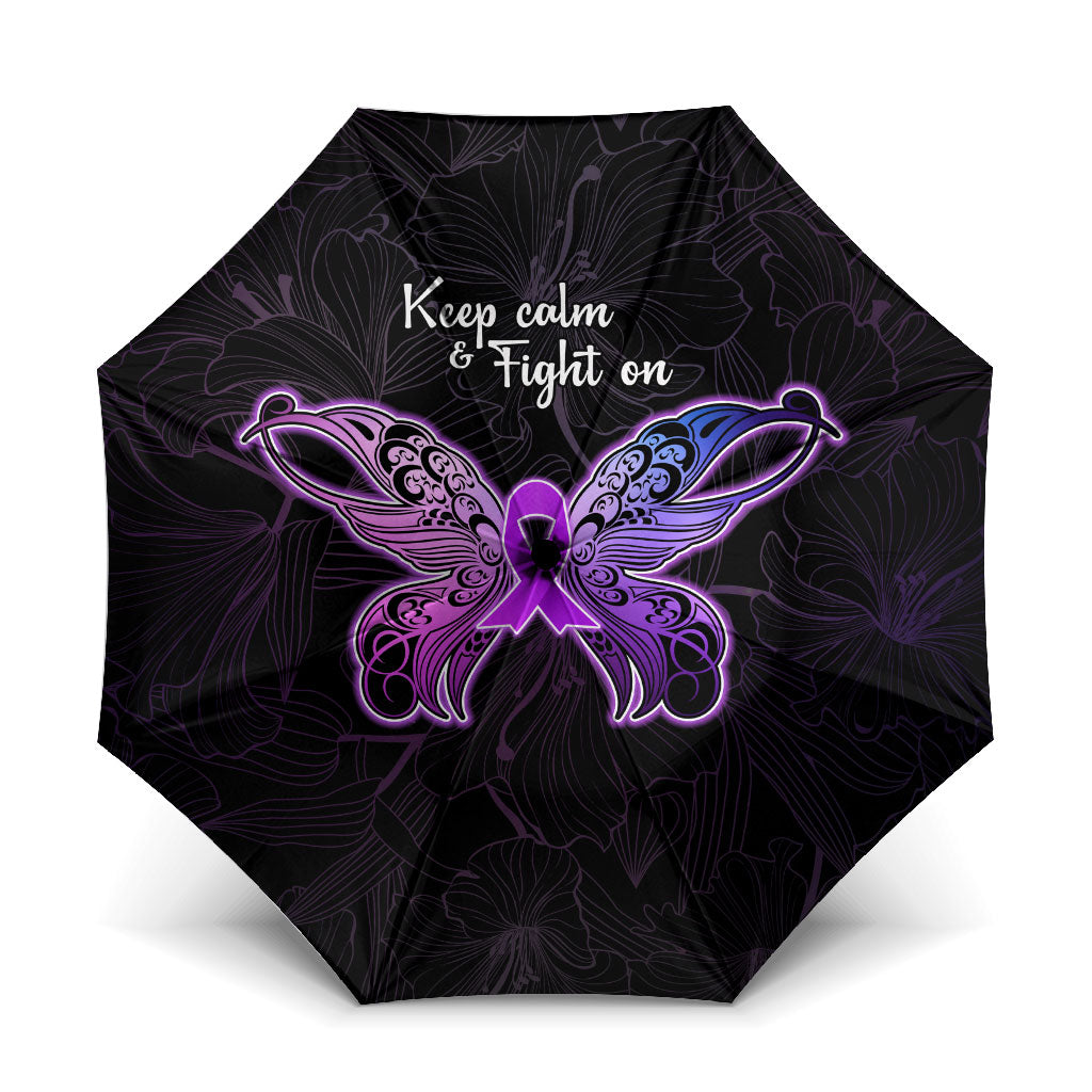 Pancreatic Cancer Support Umbrella Keep Calm And Fight On Polynesian Pattern