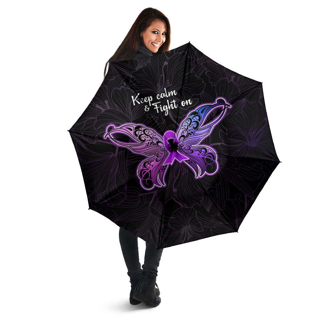 Pancreatic Cancer Support Umbrella Keep Calm And Fight On Polynesian Pattern