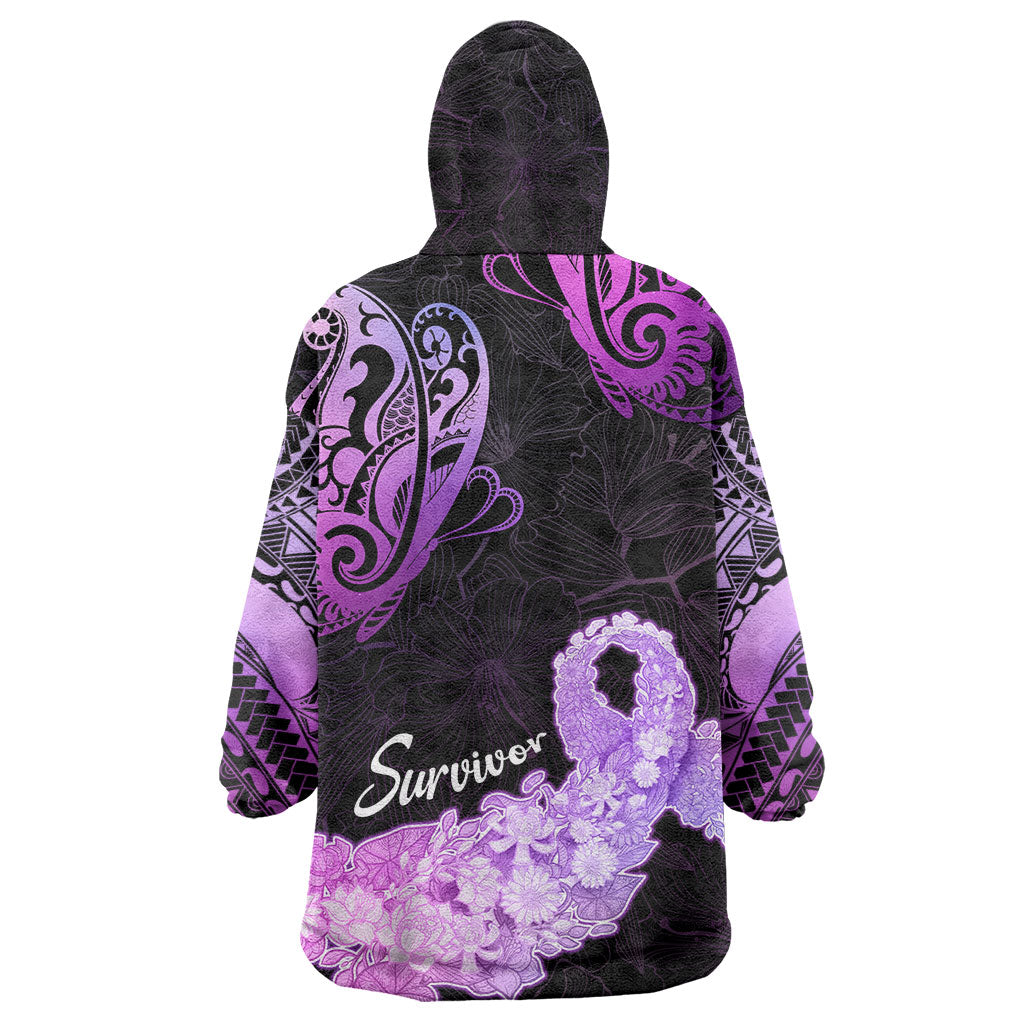 Pancreatic Cancer Support Wearable Blanket Hoodie Keep Calm And Fight On Polynesian Pattern