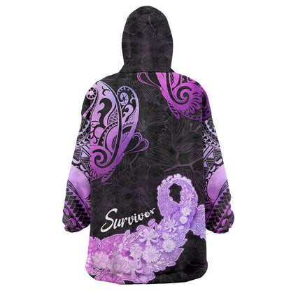 Pancreatic Cancer Support Wearable Blanket Hoodie Keep Calm And Fight On Polynesian Pattern