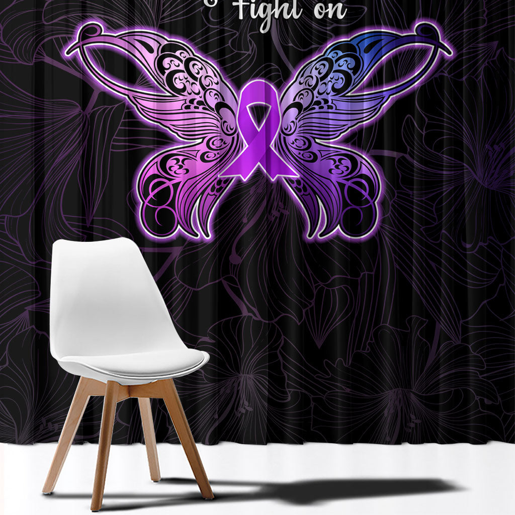 Pancreatic Cancer Support Window Curtain Keep Calm And Fight On Polynesian Pattern