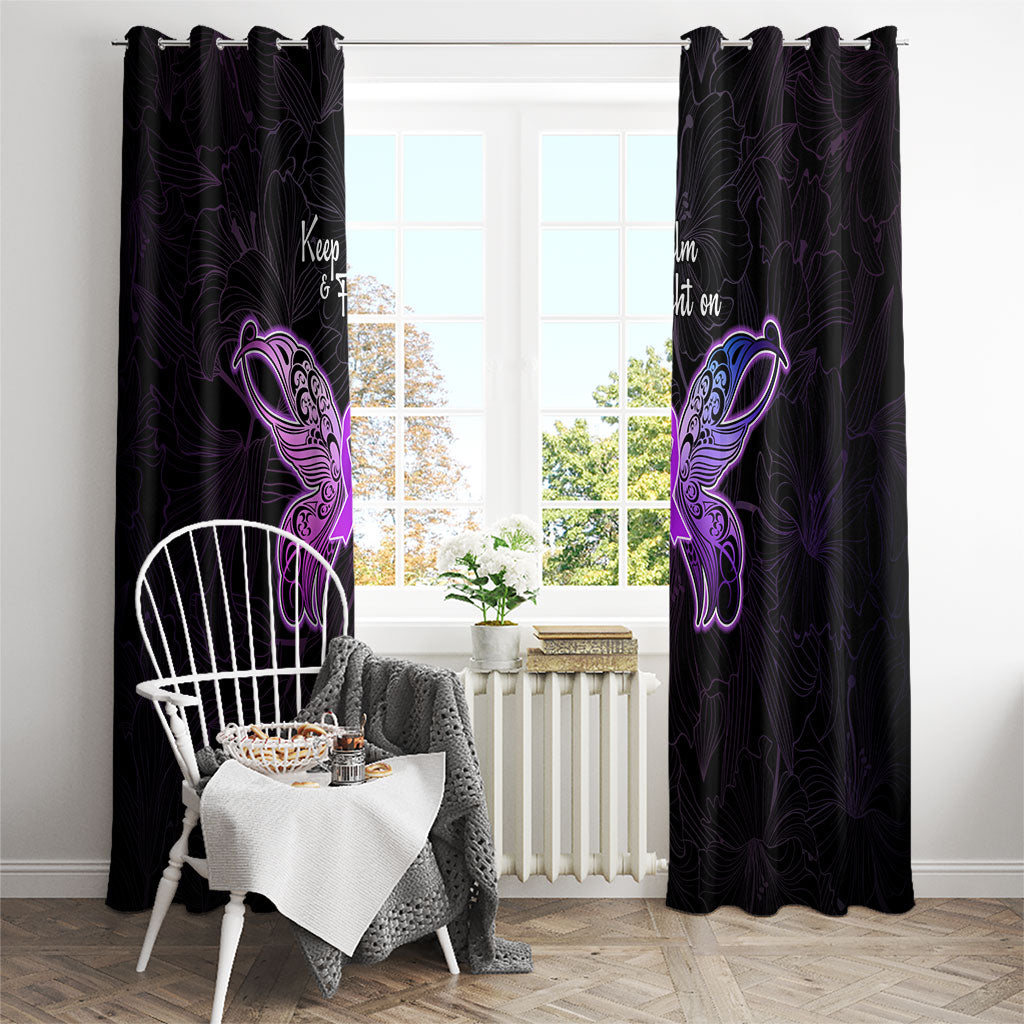 Pancreatic Cancer Support Window Curtain Keep Calm And Fight On Polynesian Pattern