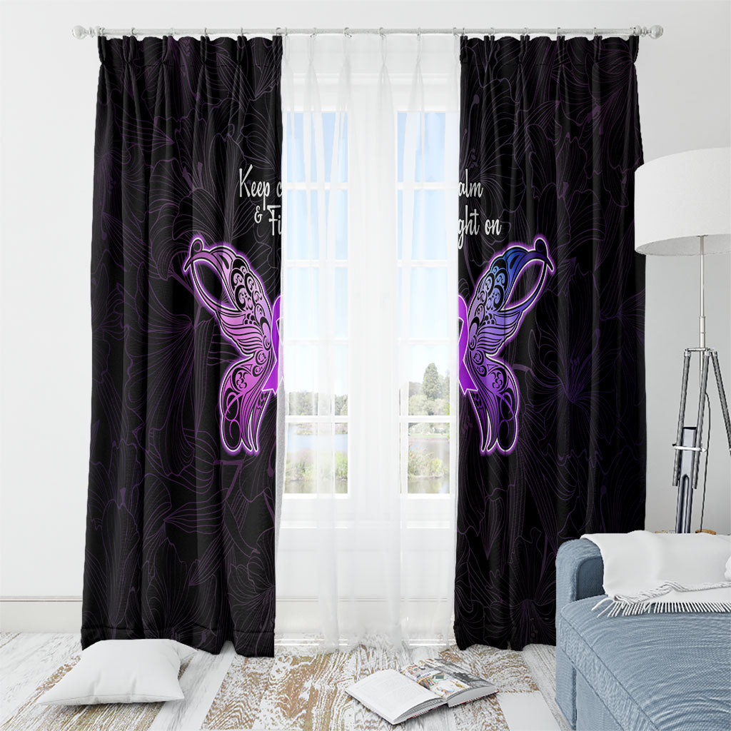 Pancreatic Cancer Support Window Curtain Keep Calm And Fight On Polynesian Pattern