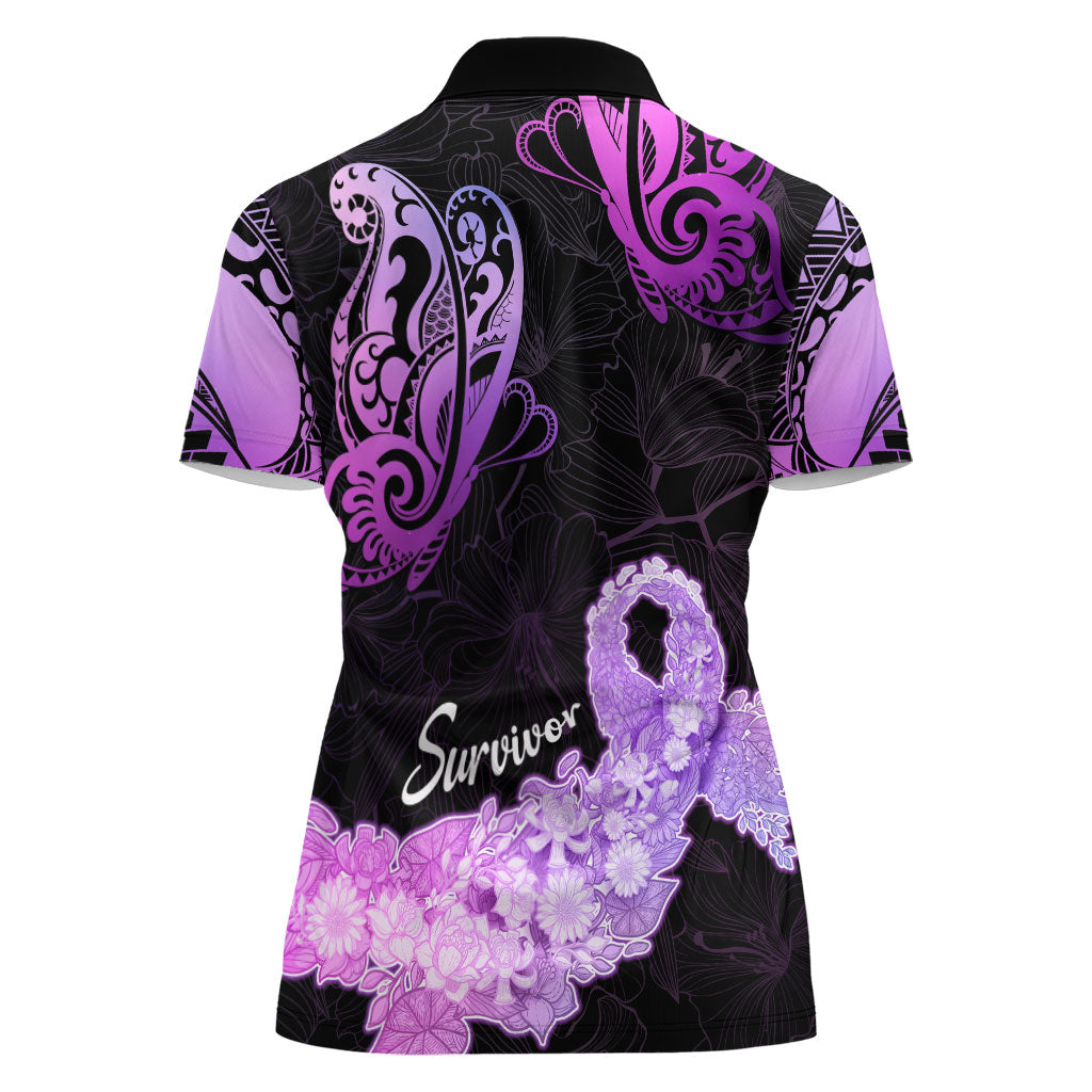 Pancreatic Cancer Support Women Polo Shirt Keep Calm And Fight On Polynesian Pattern