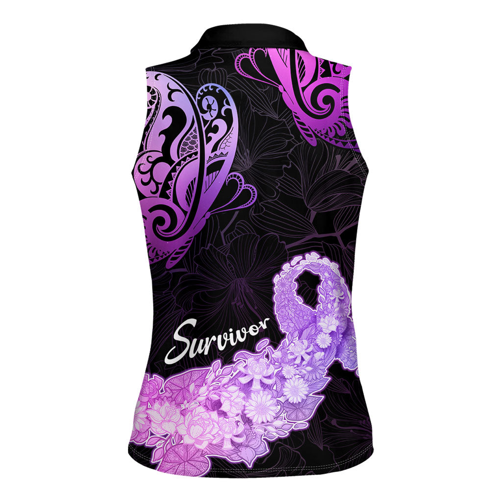 Pancreatic Cancer Support Women Sleeveless Polo Shirt Keep Calm And Fight On Polynesian Pattern
