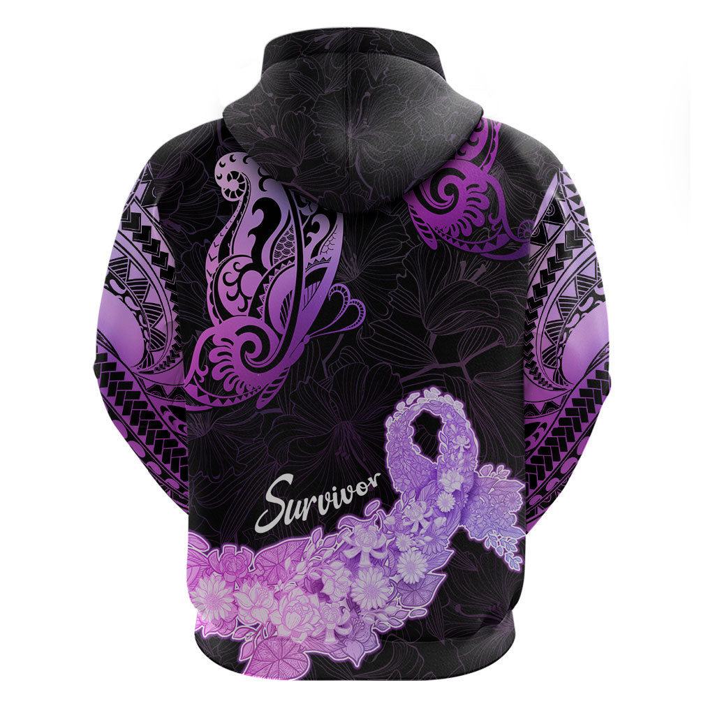 Pancreatic Cancer Support Zip Hoodie Keep Calm And Fight On Polynesian Pattern