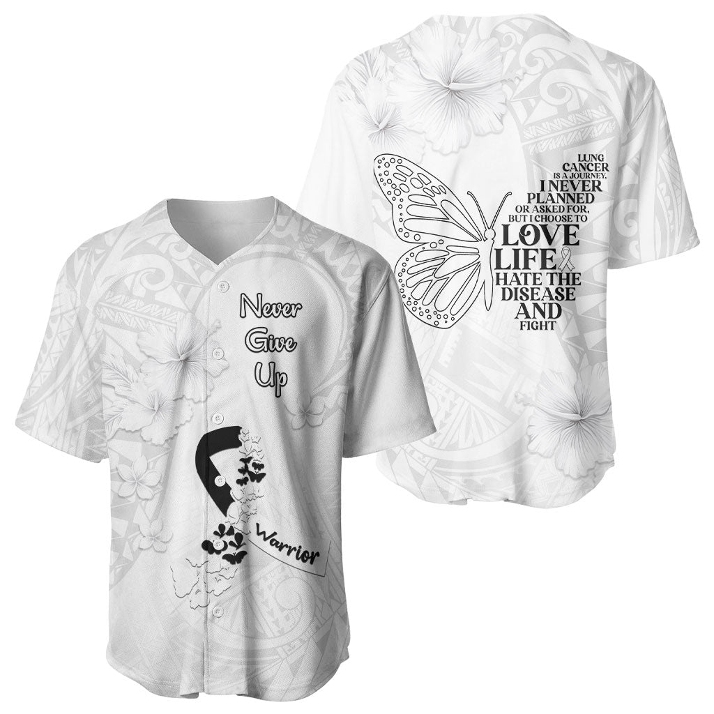 Lung Cancer Support Baseball Jersey Never Give Up Polynesian Style