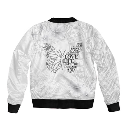 Lung Cancer Support Bomber Jacket Never Give Up Polynesian Style