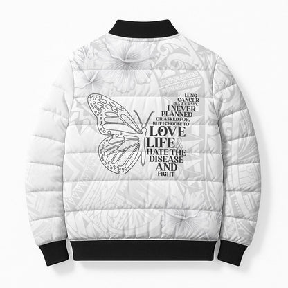 Lung Cancer Support Bomber Puffer Jacket Never Give Up Polynesian Style