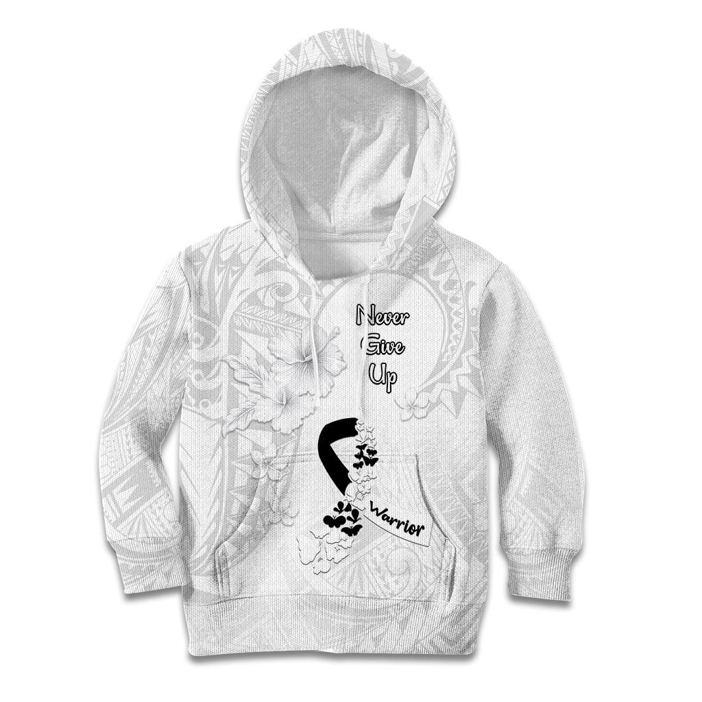 Lung Cancer Support Kid Hoodie Never Give Up Polynesian Style
