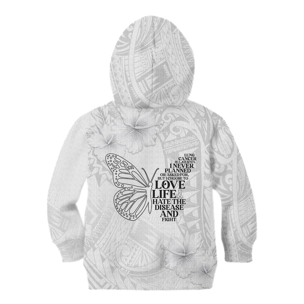 Lung Cancer Support Kid Hoodie Never Give Up Polynesian Style