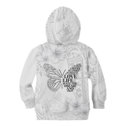 Lung Cancer Support Kid Hoodie Never Give Up Polynesian Style
