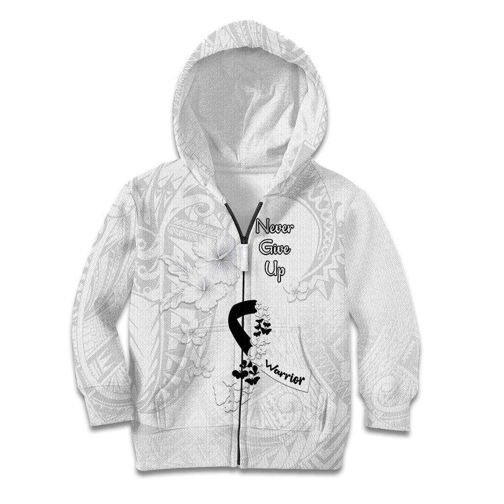 Lung Cancer Support Kid Hoodie Never Give Up Polynesian Style