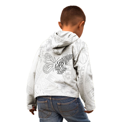 Lung Cancer Support Kid Hoodie Never Give Up Polynesian Style