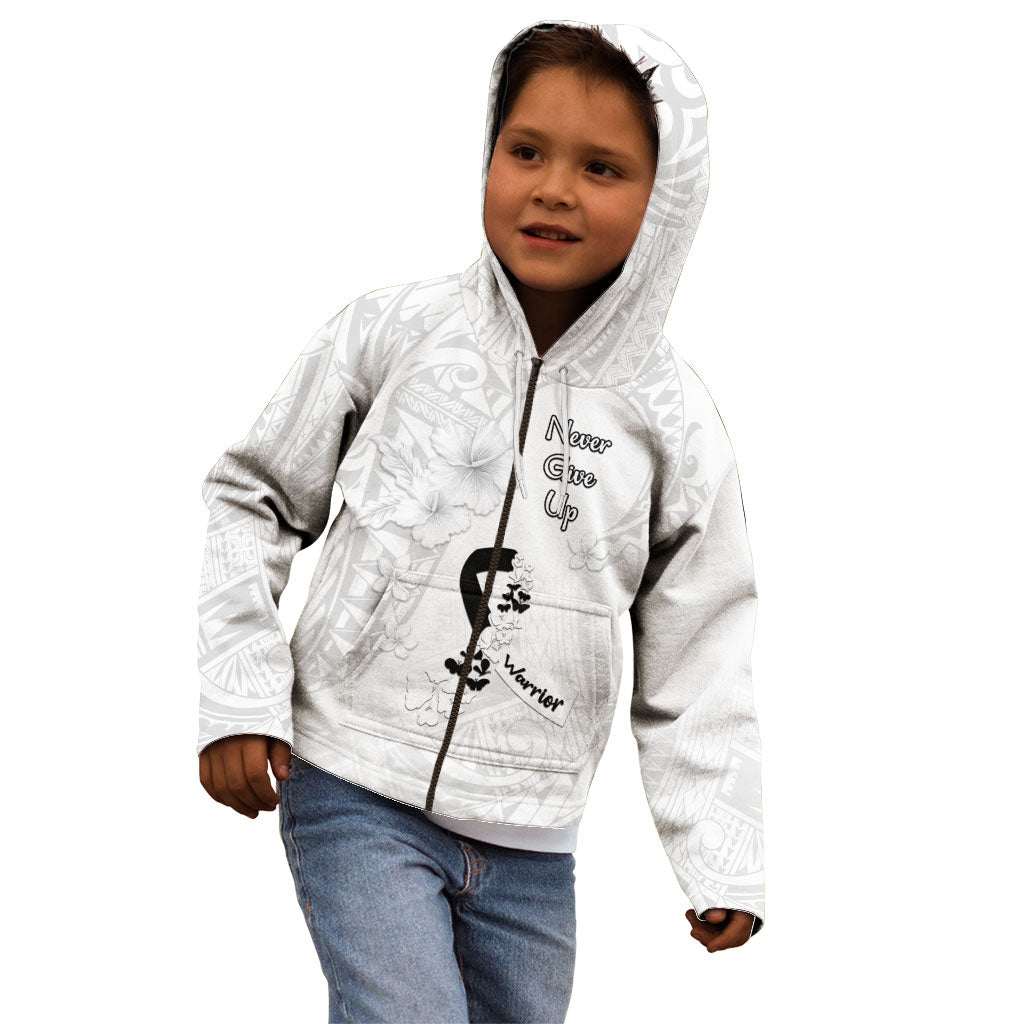 Lung Cancer Support Kid Hoodie Never Give Up Polynesian Style