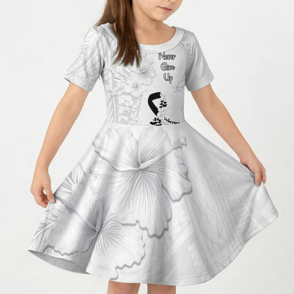 Lung Cancer Support Kid Short Sleeve Dress Never Give Up Polynesian Style