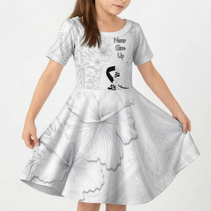 Lung Cancer Support Kid Short Sleeve Dress Never Give Up Polynesian Style