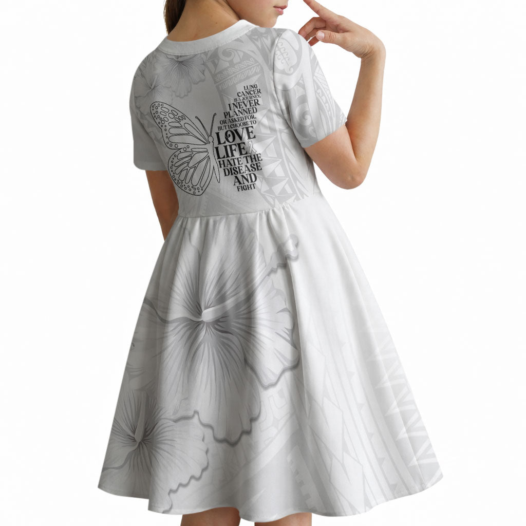 Lung Cancer Support Kid Short Sleeve Dress Never Give Up Polynesian Style