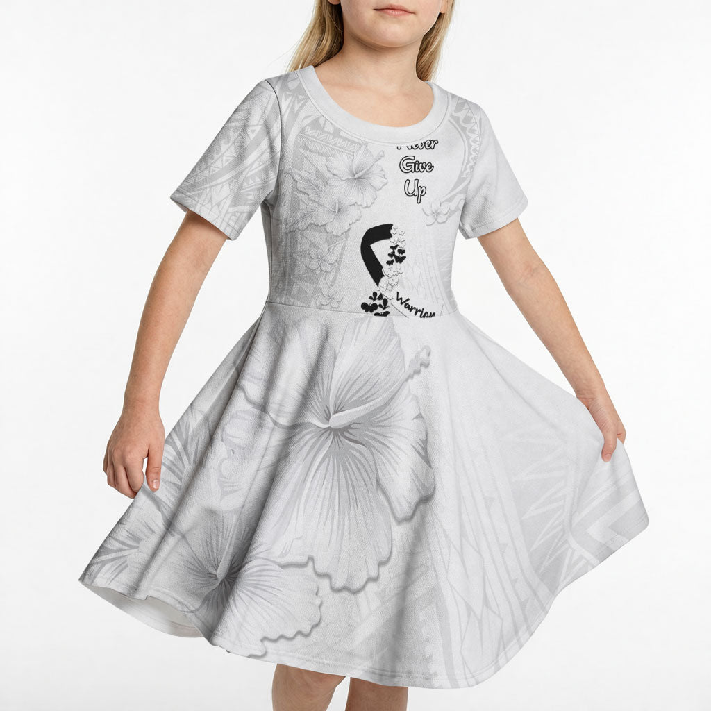 Lung Cancer Support Kid Short Sleeve Dress Never Give Up Polynesian Style
