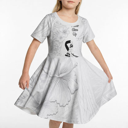 Lung Cancer Support Kid Short Sleeve Dress Never Give Up Polynesian Style