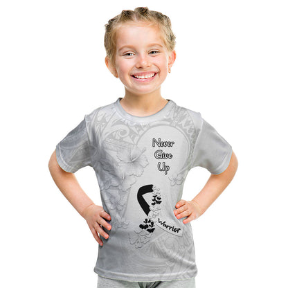 Lung Cancer Support Kid T Shirt Never Give Up Polynesian Style