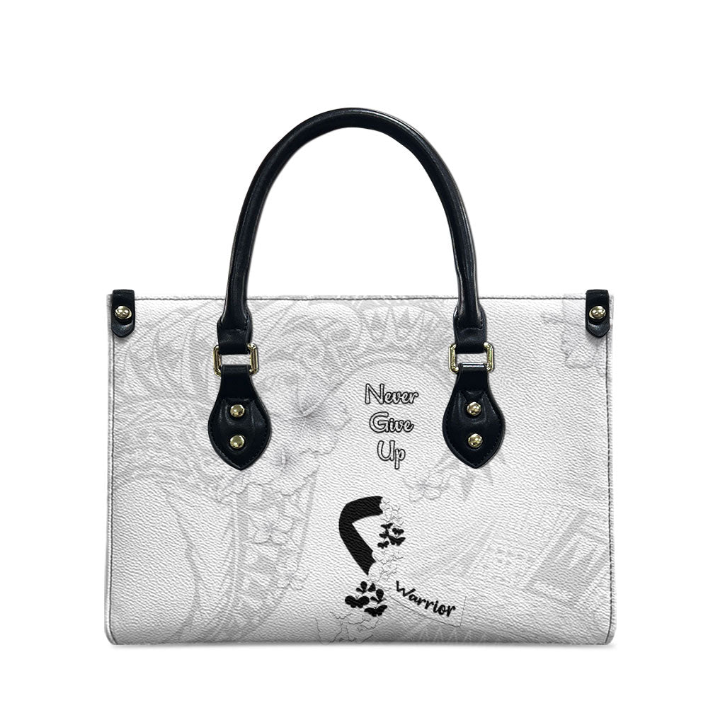 Lung Cancer Support Leather Bag Never Give Up Polynesian Style
