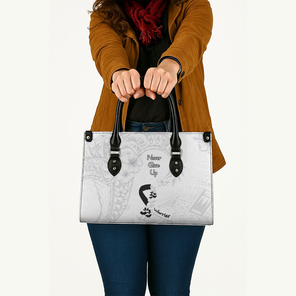 Lung Cancer Support Leather Bag Never Give Up Polynesian Style