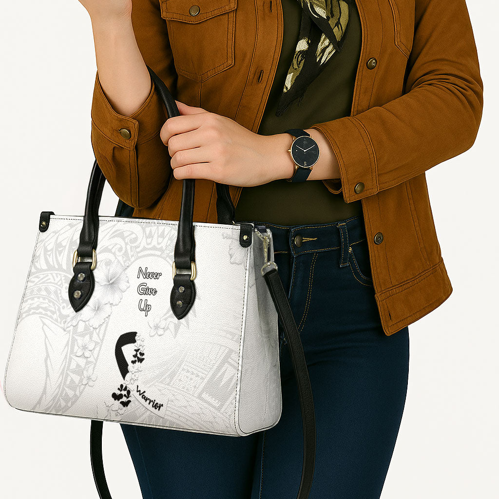 Lung Cancer Support Leather Bag Never Give Up Polynesian Style