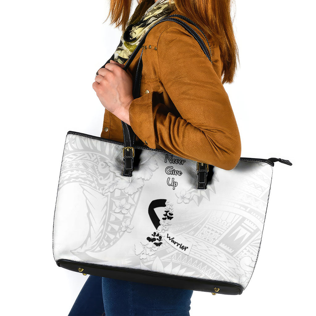 Lung Cancer Support Leather Tote Bag Never Give Up Polynesian Style