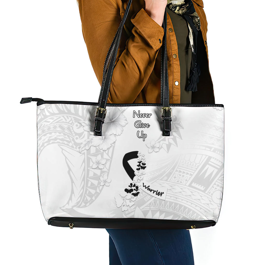 Lung Cancer Support Leather Tote Bag Never Give Up Polynesian Style