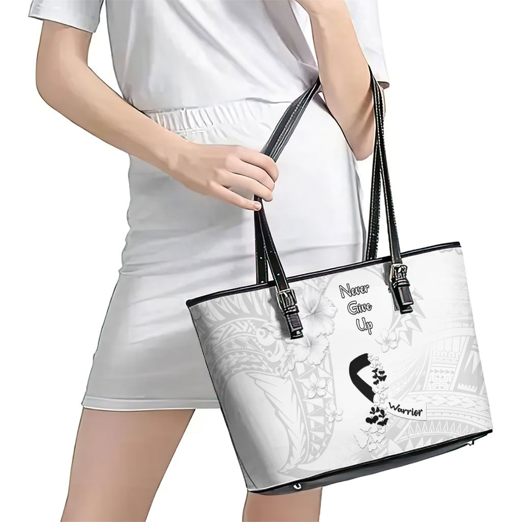 Lung Cancer Support Leather Tote Bag Never Give Up Polynesian Style