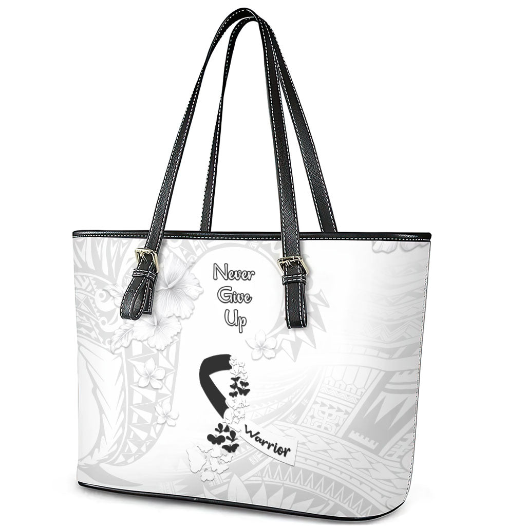 Lung Cancer Support Leather Tote Bag Never Give Up Polynesian Style