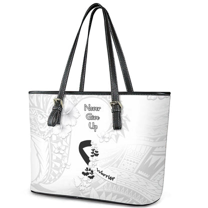 Lung Cancer Support Leather Tote Bag Never Give Up Polynesian Style