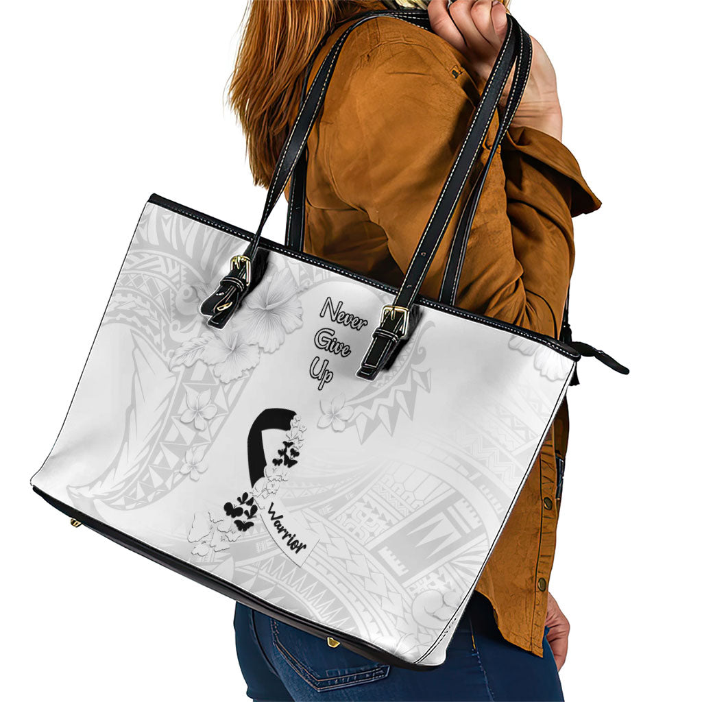 Lung Cancer Support Leather Tote Bag Never Give Up Polynesian Style