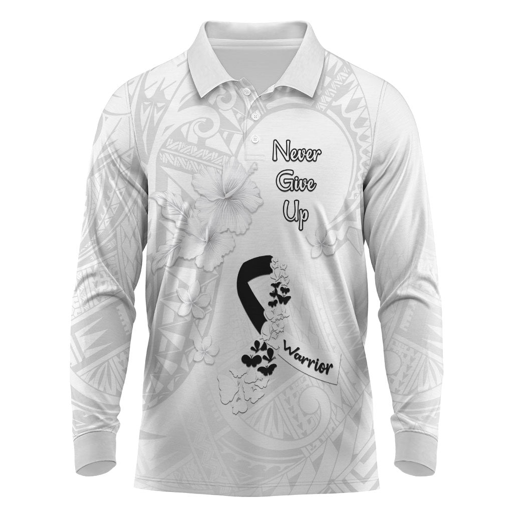 Lung Cancer Support Long Sleeve Polo Shirt Never Give Up Polynesian Style