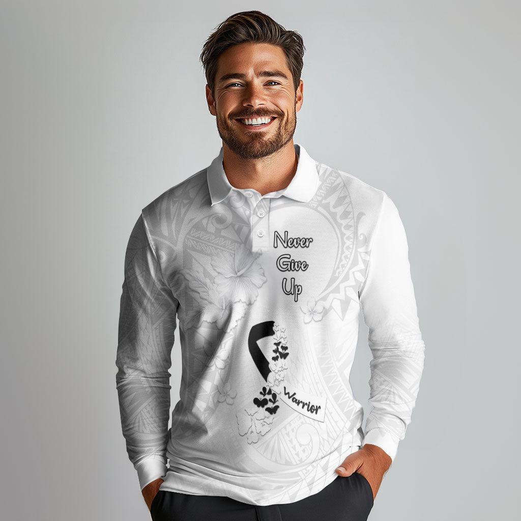 Lung Cancer Support Long Sleeve Polo Shirt Never Give Up Polynesian Style